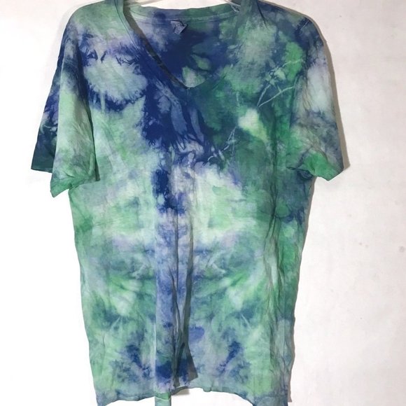 Vintage Tops - VINTAGE HANES Single Stitch Blue Green Soft Cotton Tie Dye Medium Tee Shirt Dyed